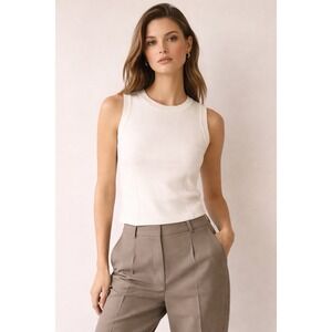 525 America Chalk Sleeveless Knit Tank Top Minimalist Capsule Wardrobe L NWT